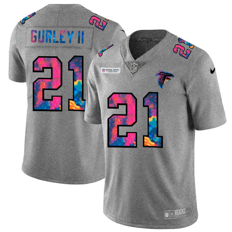 NFL Atlanta Falcons #21 Todd Gurley II Men Nike MultiColor 2020  Crucial Catch  Jersey Grey